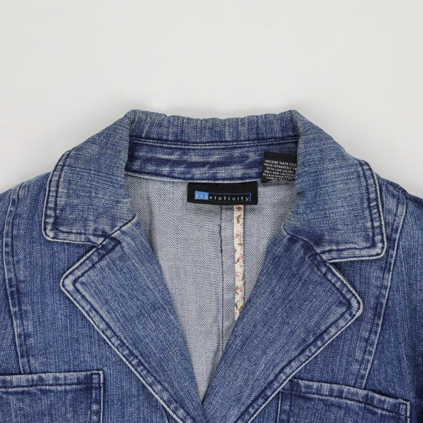 Relativity Women's Blue Denim Blazer Jacket Medium Cotton Vintage Notched Lapel