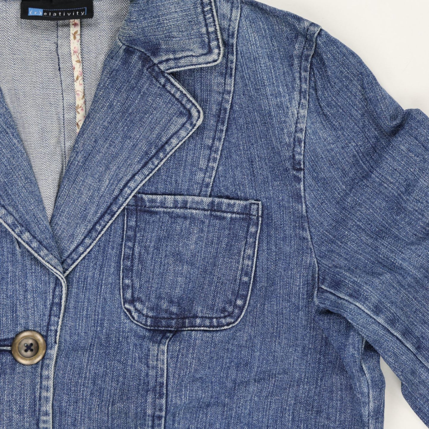Relativity Women's Blue Denim Blazer Jacket Medium Cotton Vintage Notched Lapel