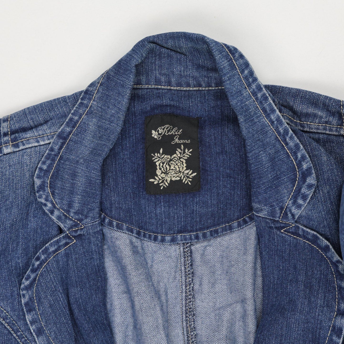 New Rikkit Jeans Blue Denim Blazer Women's Medium Cotton Blend Lapel Jacket