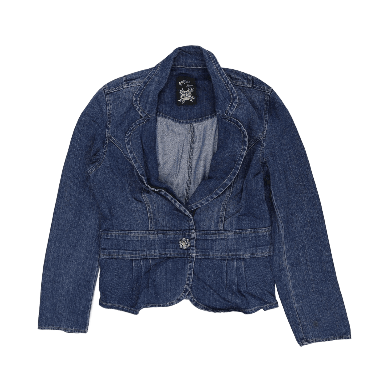 New Rikkit Jeans Blue Denim Blazer Women's Medium Cotton Blend Lapel Jacket