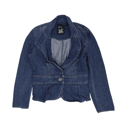 New Rikkit Jeans Blue Denim Blazer Women's Medium Cotton Blend Lapel Jacket
