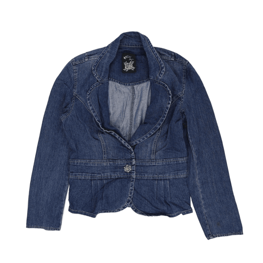 New Rikkit Jeans Blue Denim Blazer Women's Medium Cotton Blend Lapel Jacket