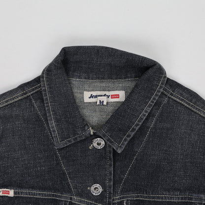 Jennyfer Denim Jacket Dark Blue Women's Medium Cotton Blend Collared