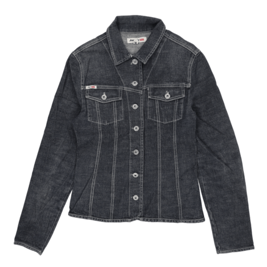 Jennyfer Denim Jacket Dark Blue Women's Medium Cotton Blend Collared