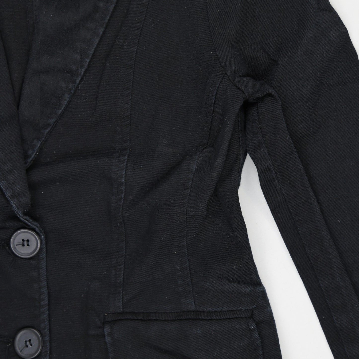 Zara TRF Women's Black Fitted Blazer Jacket Size M UK 10 Cotton Notched Lapel