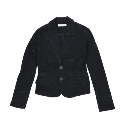 Zara TRF Women's Black Fitted Blazer Jacket Size M UK 10 Cotton Notched Lapel