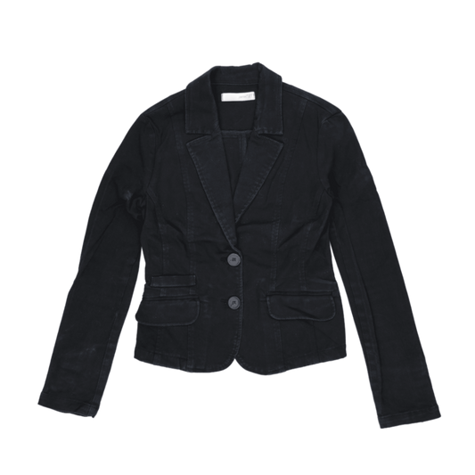 Zara TRF Women's Black Fitted Blazer Jacket Size M UK 10 Cotton Notched Lapel