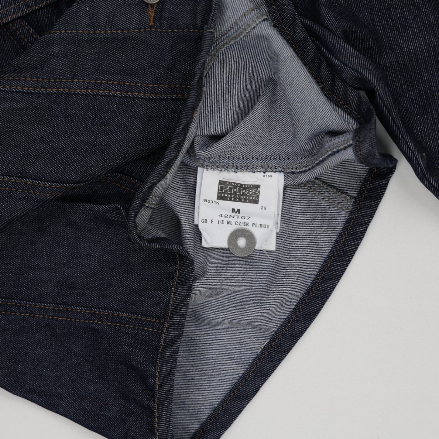 H.I.S Men's Dark Blue Denim Jacket Medium Cotton Collared