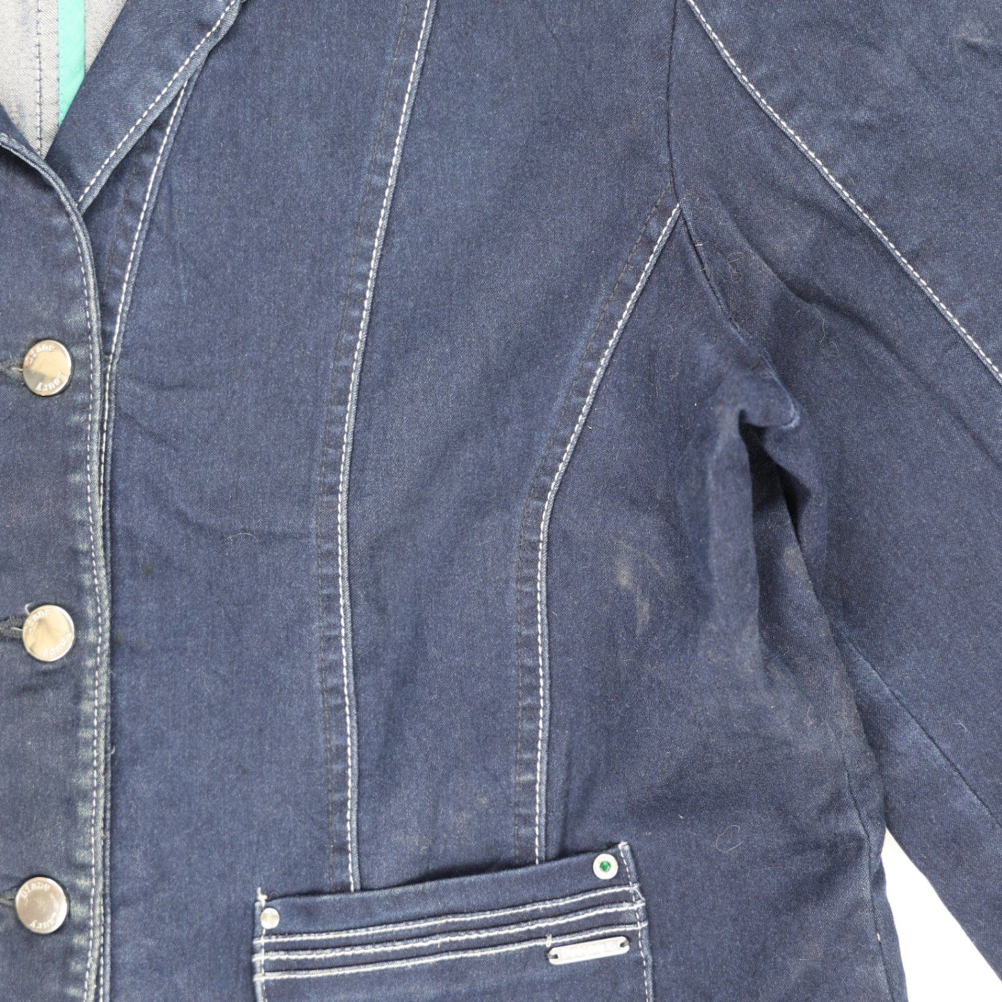 Diane Laury Women's Navy Blue Denim Jacket Medium 75% Cotton 25% Polyester Collared