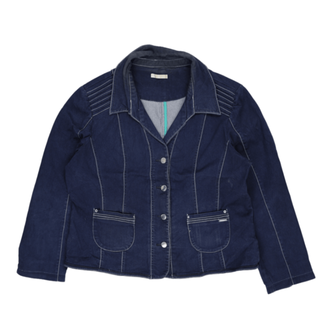 Diane Laury Women's Navy Blue Denim Jacket Medium 75% Cotton 25% Polyester Collared