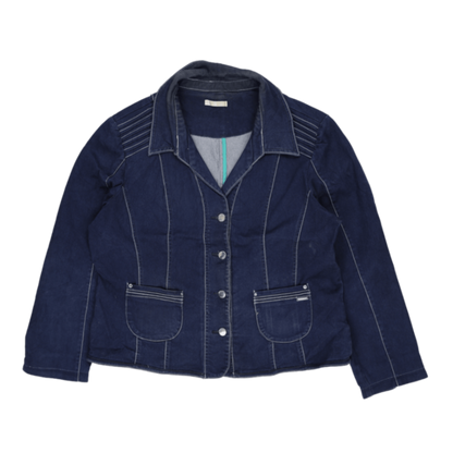 Diane Laury Women's Navy Blue Denim Jacket Medium 75% Cotton 25% Polyester Collared