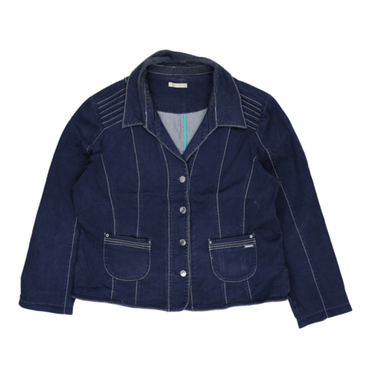 Diane Laury Women's Navy Blue Denim Jacket Medium 75% Cotton 25% Polyester Collared