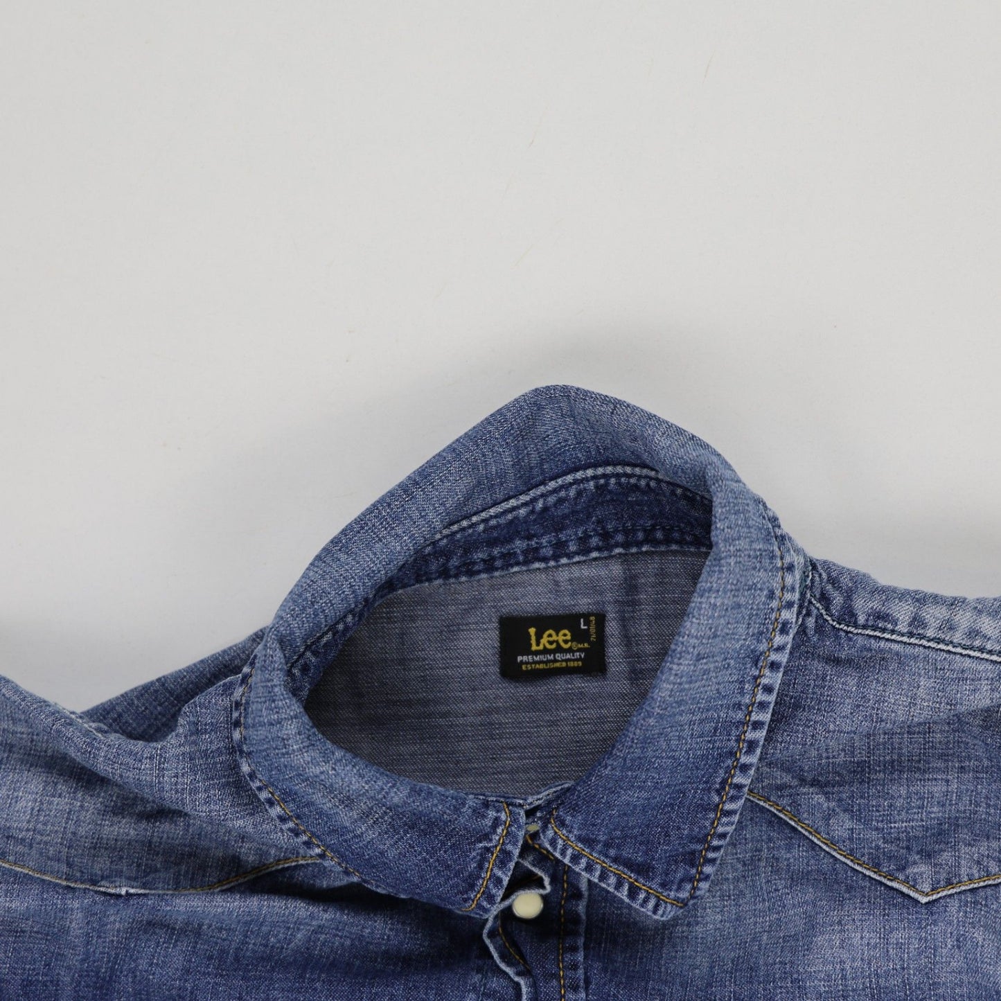 Lee Men's Vintage Western Denim Shirt Indigo Blue Size Large Cotton
