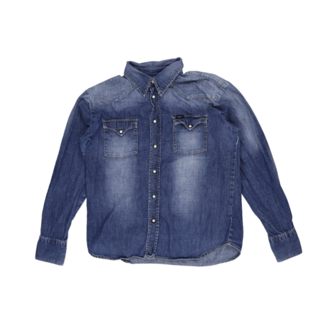 Lee Men's Vintage Western Denim Shirt Indigo Blue Size Large Cotton