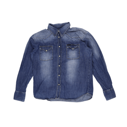 Lee Men's Vintage Western Denim Shirt Indigo Blue Size Large Cotton