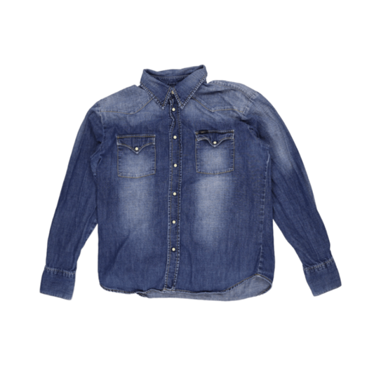 Lee Men's Vintage Western Denim Shirt Indigo Blue Size Large Cotton