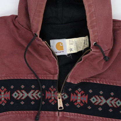 Carhartt Hooded Native Pattern Work Jacket Maroon XL Canvas Vintage
