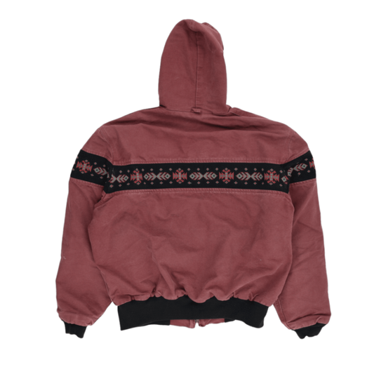 Carhartt Hooded Native Pattern Work Jacket Maroon XL Canvas Vintage