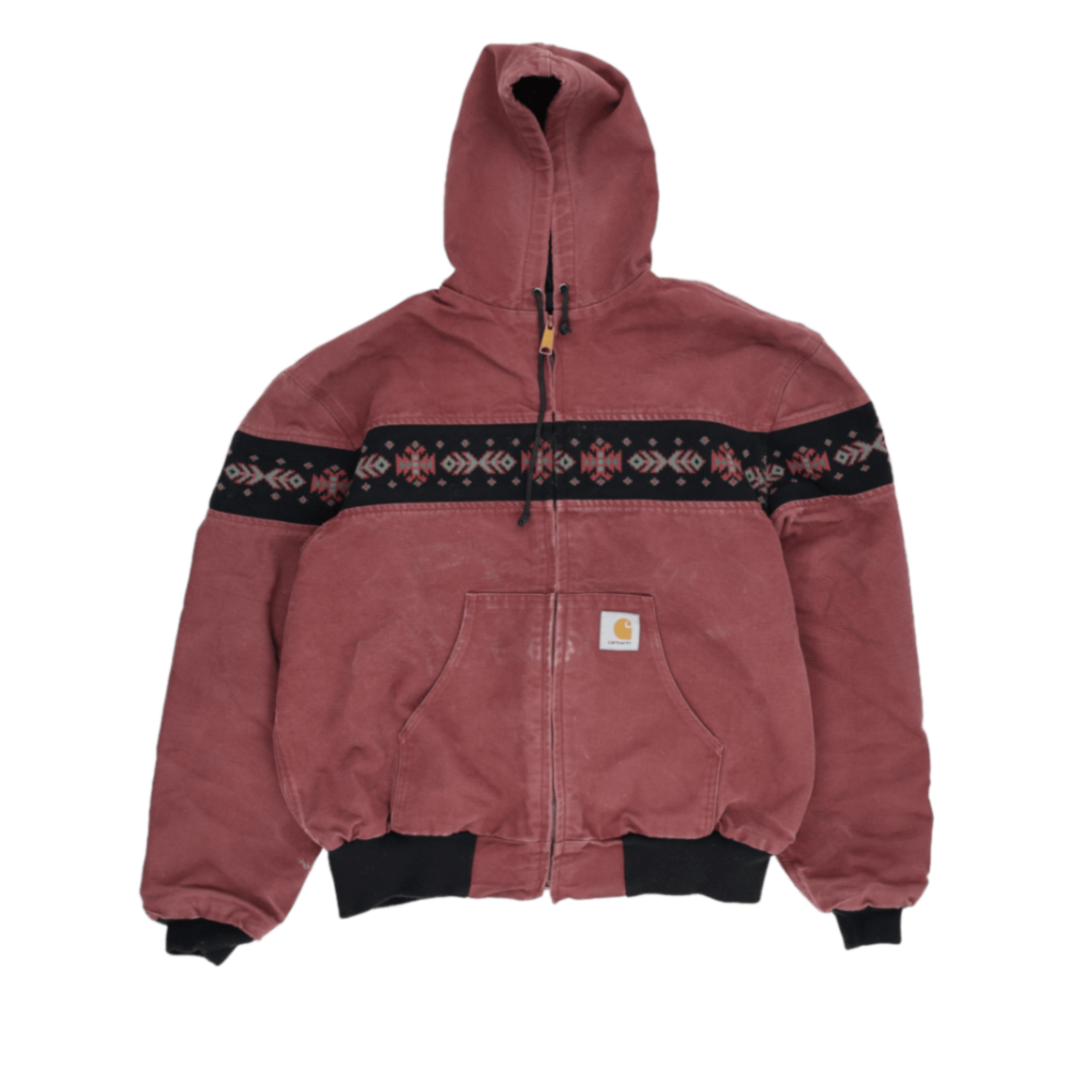 Carhartt Hooded Native Pattern Work Jacket Maroon XL Canvas Vintage