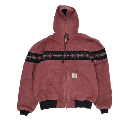 Carhartt Hooded Native Pattern Work Jacket Maroon XL Canvas Vintage