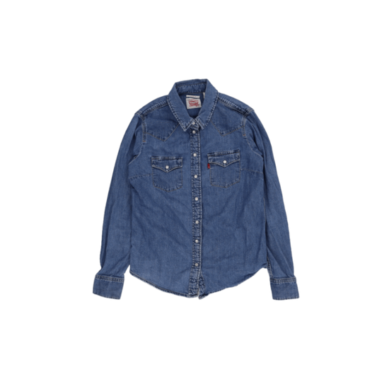 Levi's Vintage Western Shirt Blue Cotton Long Sleeve Size Medium