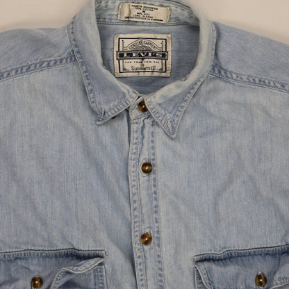 Levi's Vintage Light Blue Denim Shirt Men's Size L Cotton Collared