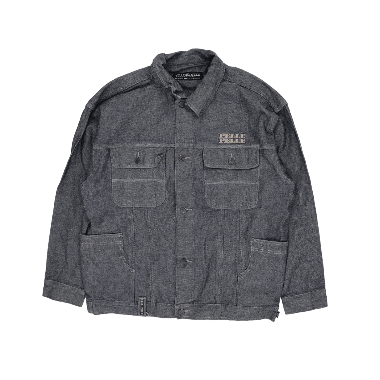 Pelle Pelle Classic Denim Jacket Grey Wash Large Utility Streetwear Collared