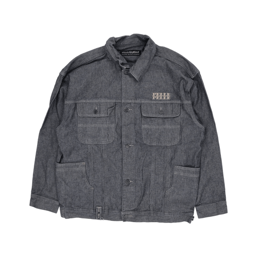 Pelle Pelle Classic Denim Jacket Grey Wash Large Utility Streetwear Collared
