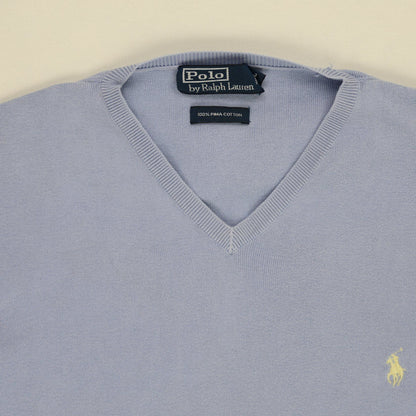 Ralph Lauren V-Neck Jumper Light Blue Large 100 Percent Pima Cotton