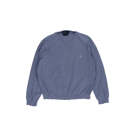 Ralph Lauren V-Neck Jumper Light Blue Large 100 Percent Pima Cotton