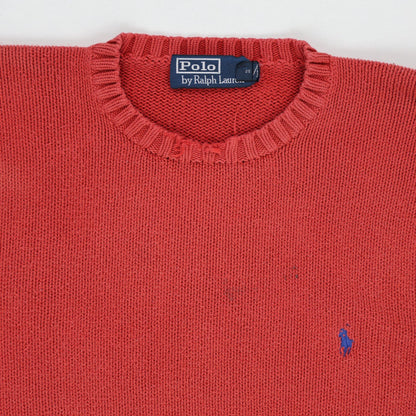Polo Ralph Lauren Red Cotton Knit Jumper Crew Neck Size L Vintage