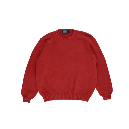 Polo Ralph Lauren Red Cotton Knit Jumper Crew Neck Size L Vintage
