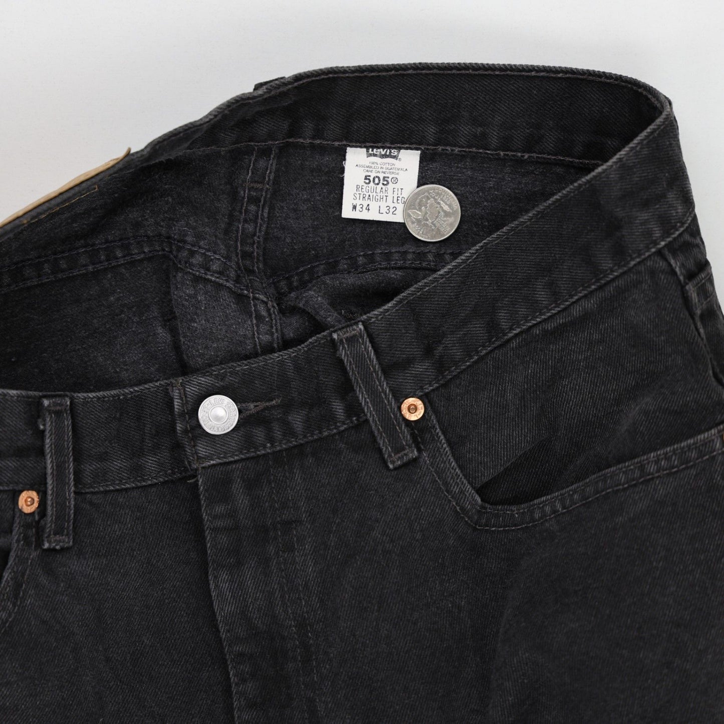 Levi's 505 Regular Fit Straight Leg Jeans Washed Black W34 L32 100 Percent Cotton Vintage