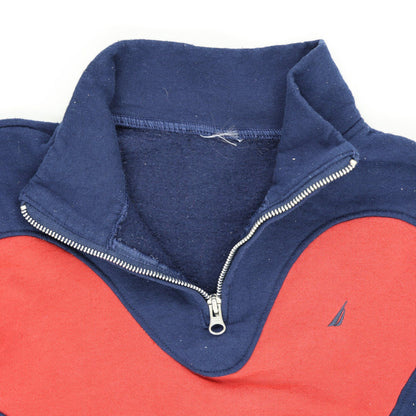 Nautica Vintage Navy Red Quarter Zip Sweatshirt Large Cotton Blend High Neck