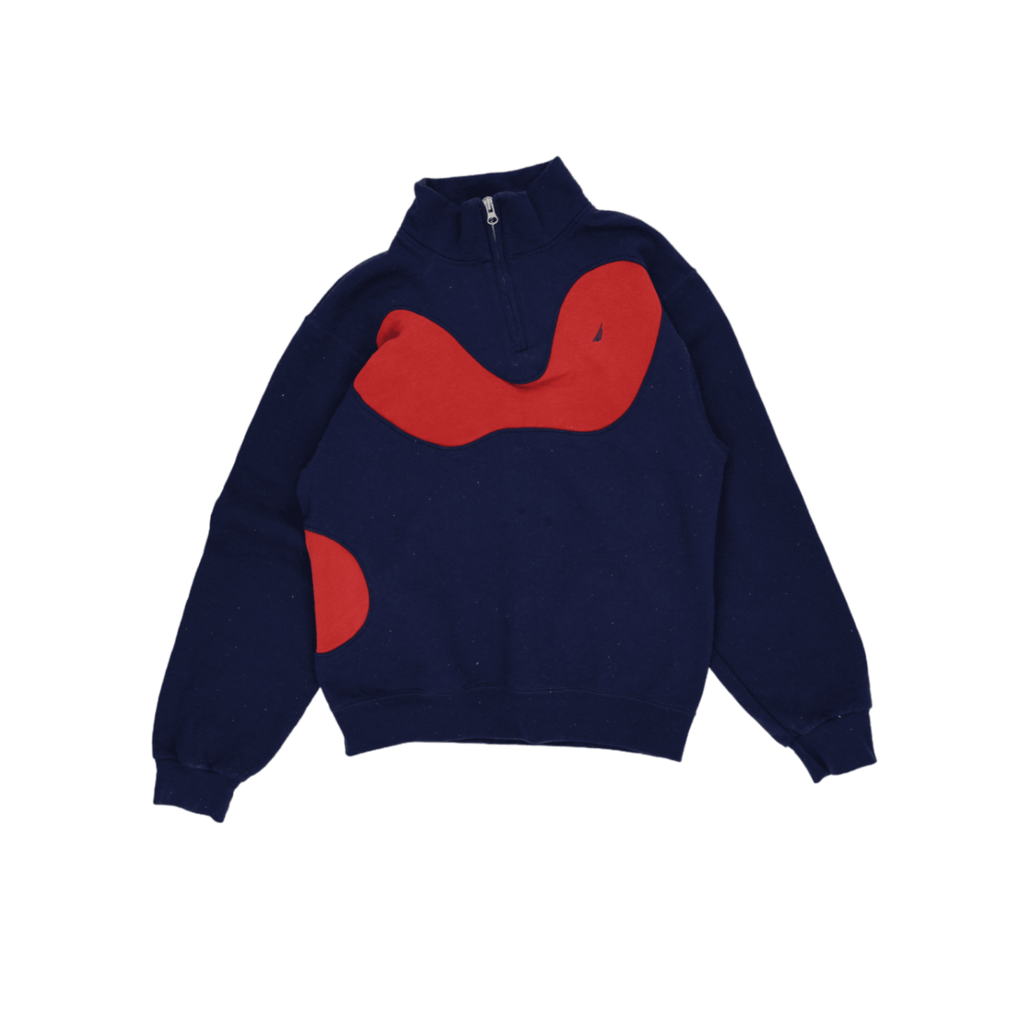 Nautica Vintage Navy Red Quarter Zip Sweatshirt Large Cotton Blend High Neck