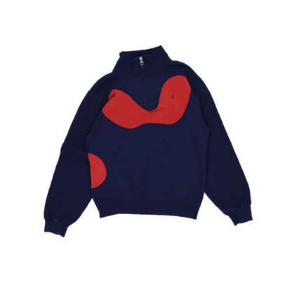 Nautica Vintage Navy Red Quarter Zip Sweatshirt Large Cotton Blend High Neck