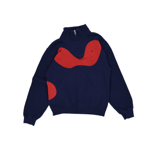 Nautica Vintage Navy Red Quarter Zip Sweatshirt Large Cotton Blend High Neck