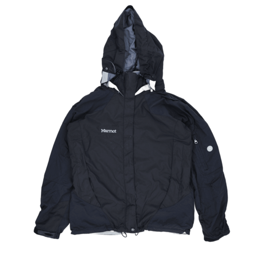 Marmot Black Hooded Outdoor Coat Women Size L Nylon Blend Very Good
