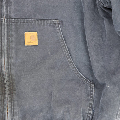 Carhartt Insulated Hooded Workwear Jacket Navy Blue Large 100 Percent Cotton Outer Nylon Lining Polyester Fill Vintage