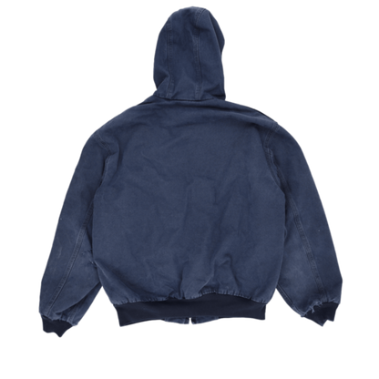Carhartt Insulated Hooded Workwear Jacket Navy Blue Large 100 Percent Cotton Outer Nylon Lining Polyester Fill Vintage