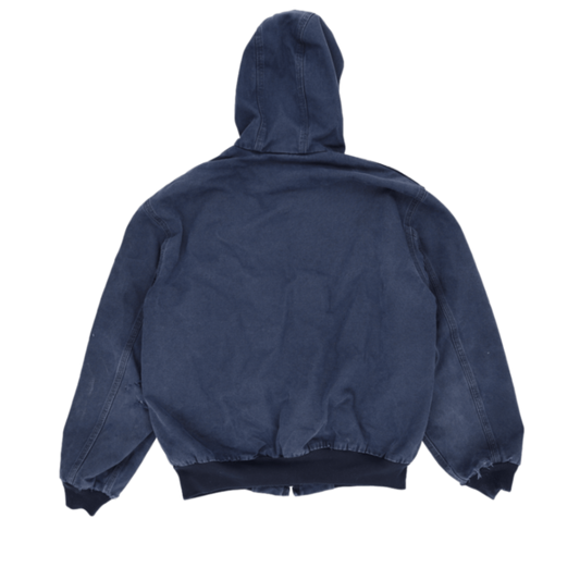 Carhartt Insulated Hooded Workwear Jacket Navy Blue Large 100 Percent Cotton Outer Nylon Lining Polyester Fill Vintage