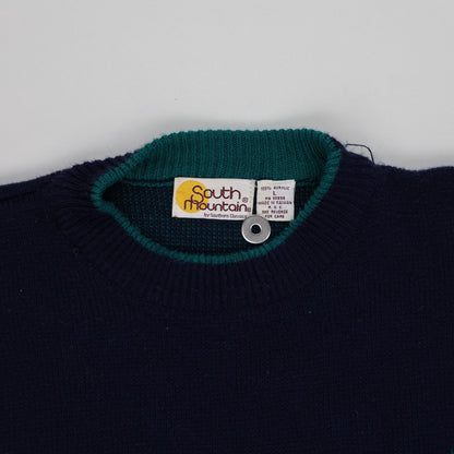 South Mountain Vintage Patterned Knit Jumper Navy Medium Acrylic Crew Neck