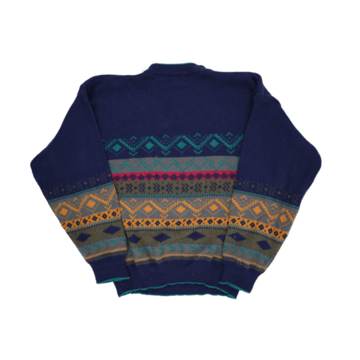 South Mountain Vintage Patterned Knit Jumper Navy Medium Acrylic Crew Neck