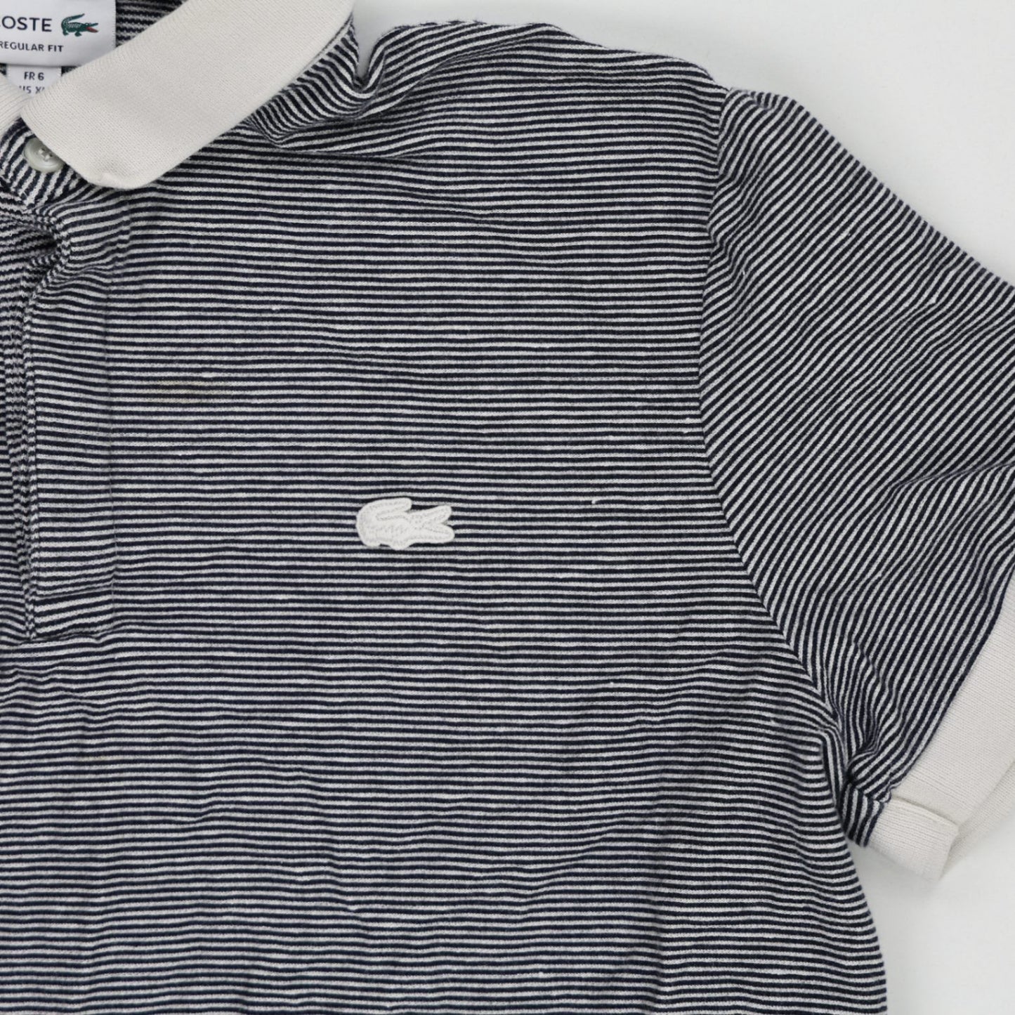 Lacoste Men's Polo Shirt Navy White Striped XL Cotton Short Sleeve