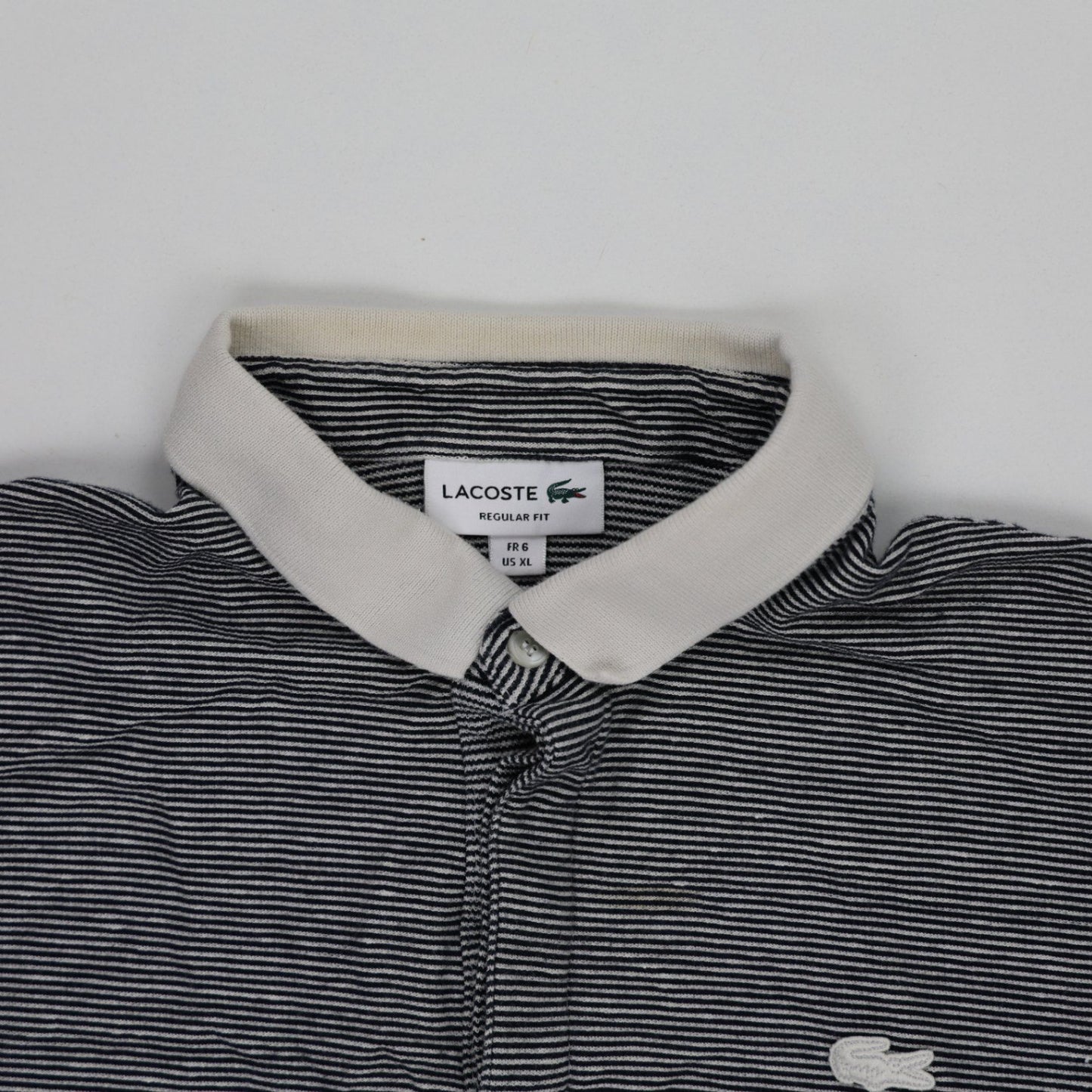 Lacoste Men's Polo Shirt Navy White Striped XL Cotton Short Sleeve