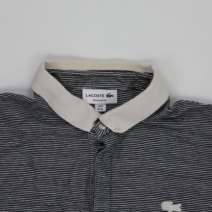 Lacoste Men's Polo Shirt Navy White Striped XL Cotton Short Sleeve