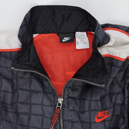 Nike Vintage Black Grid Pattern Windbreaker Jacket Size L Polyester Stand Collar