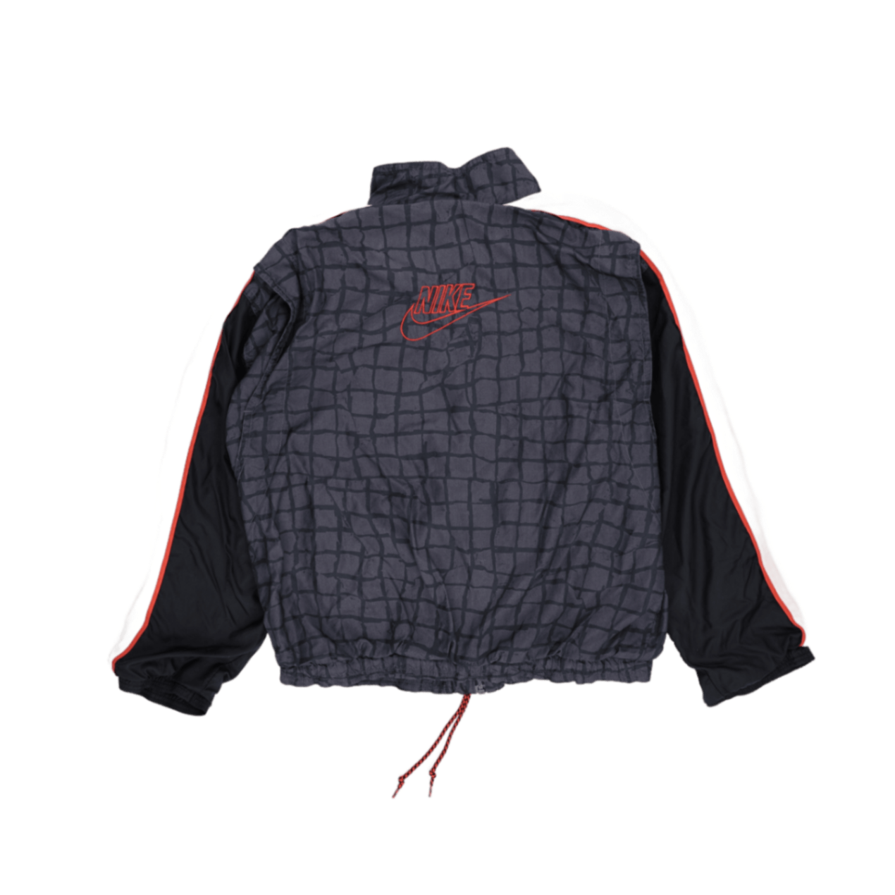 Nike Vintage Black Grid Pattern Windbreaker Jacket Size L Polyester Stand Collar