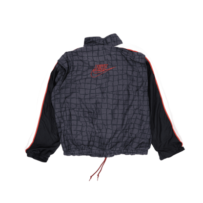 Nike Vintage Black Grid Pattern Windbreaker Jacket Size L Polyester Stand Collar