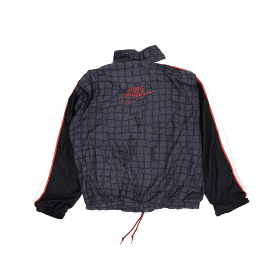 Nike Vintage Black Grid Pattern Windbreaker Jacket Size L Polyester Stand Collar